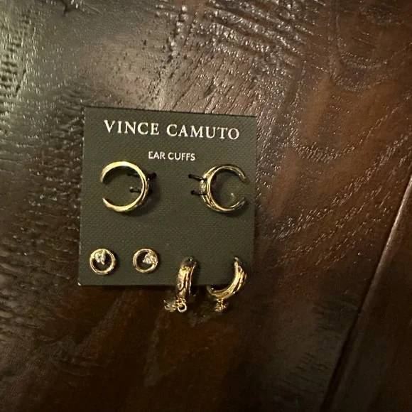 3 pairs Gold Earrings and ear cuffs - Picture 1 of 2